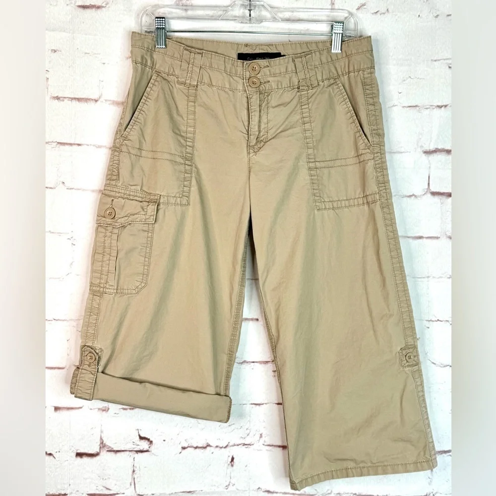 CALVIN KLEIN 8 Khaki Cargo Cotton Adjustable Capri Pants Shorts Size 8 - Picture 2 of 15